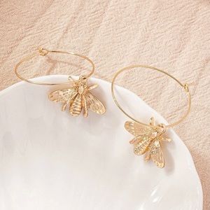 Bee drop hoop earrings